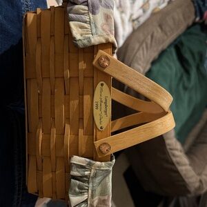 Longaberger Brown Woven Tote with Floral Accents